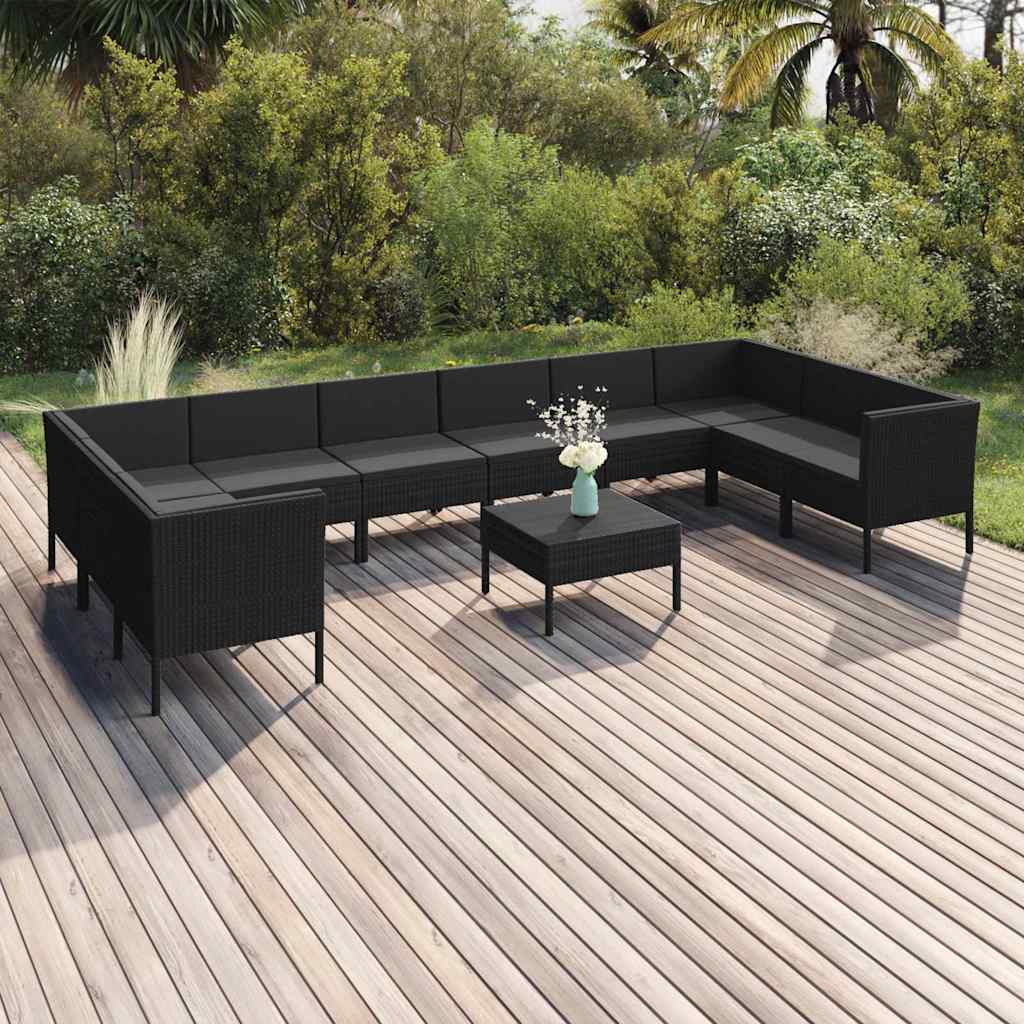 vidaXL 6-delige Loungeset met kussens poly rattan zwart