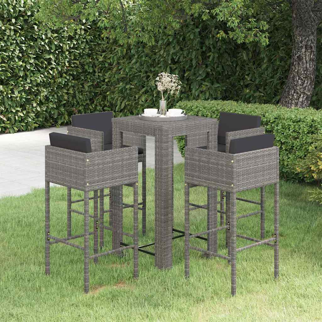 vidaXL 3-delige Tuinbarset met kussens poly rattan bruin