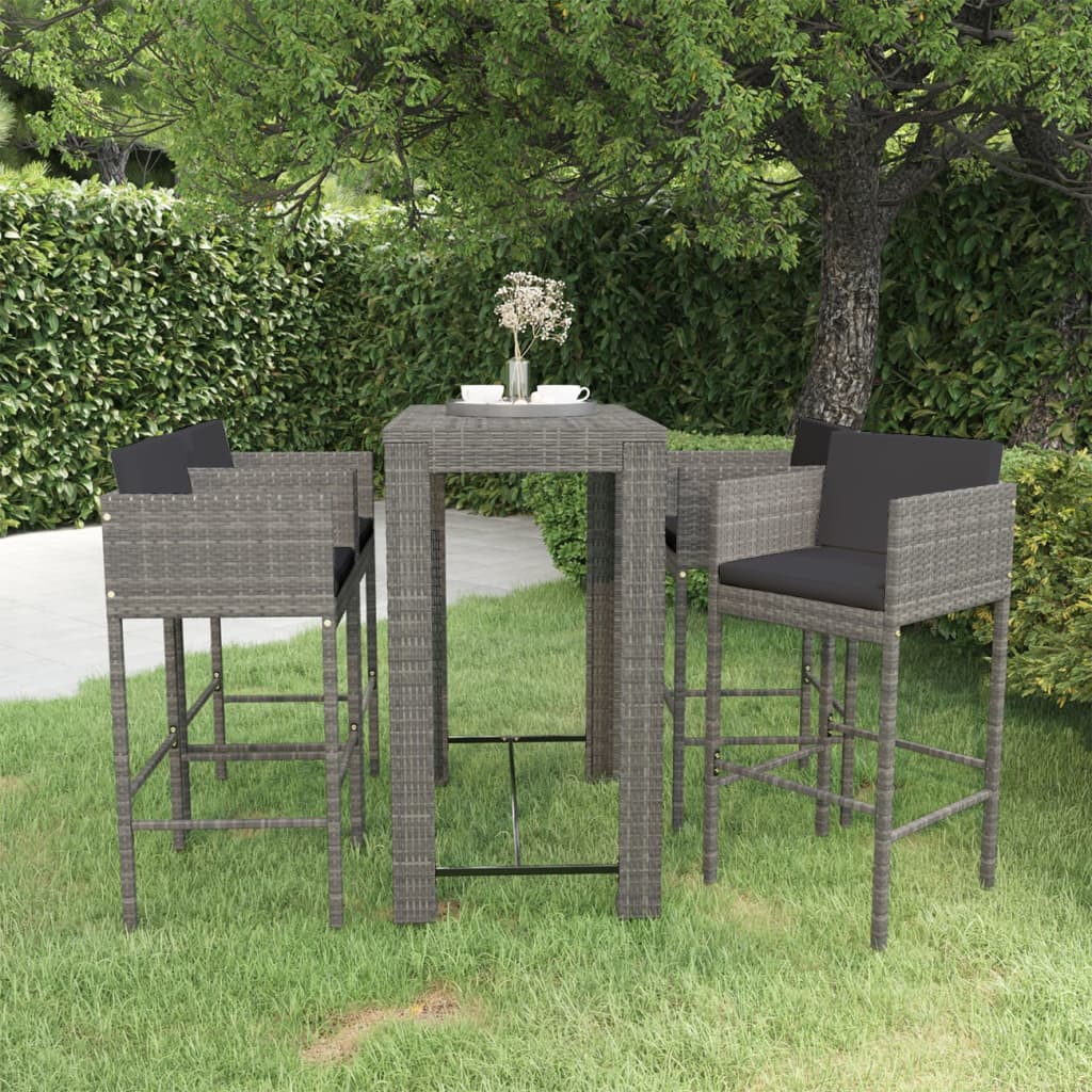 vidaXL 5-delige Tuinbarset met kussens poly rattan bruin