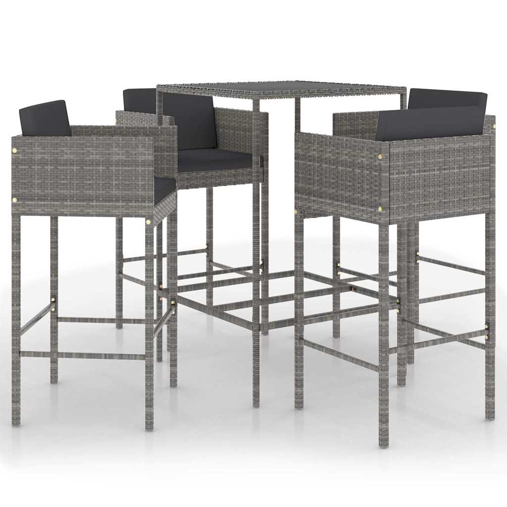 vidaXL 3-delige Tuinbarset met kussens poly rattan bruin