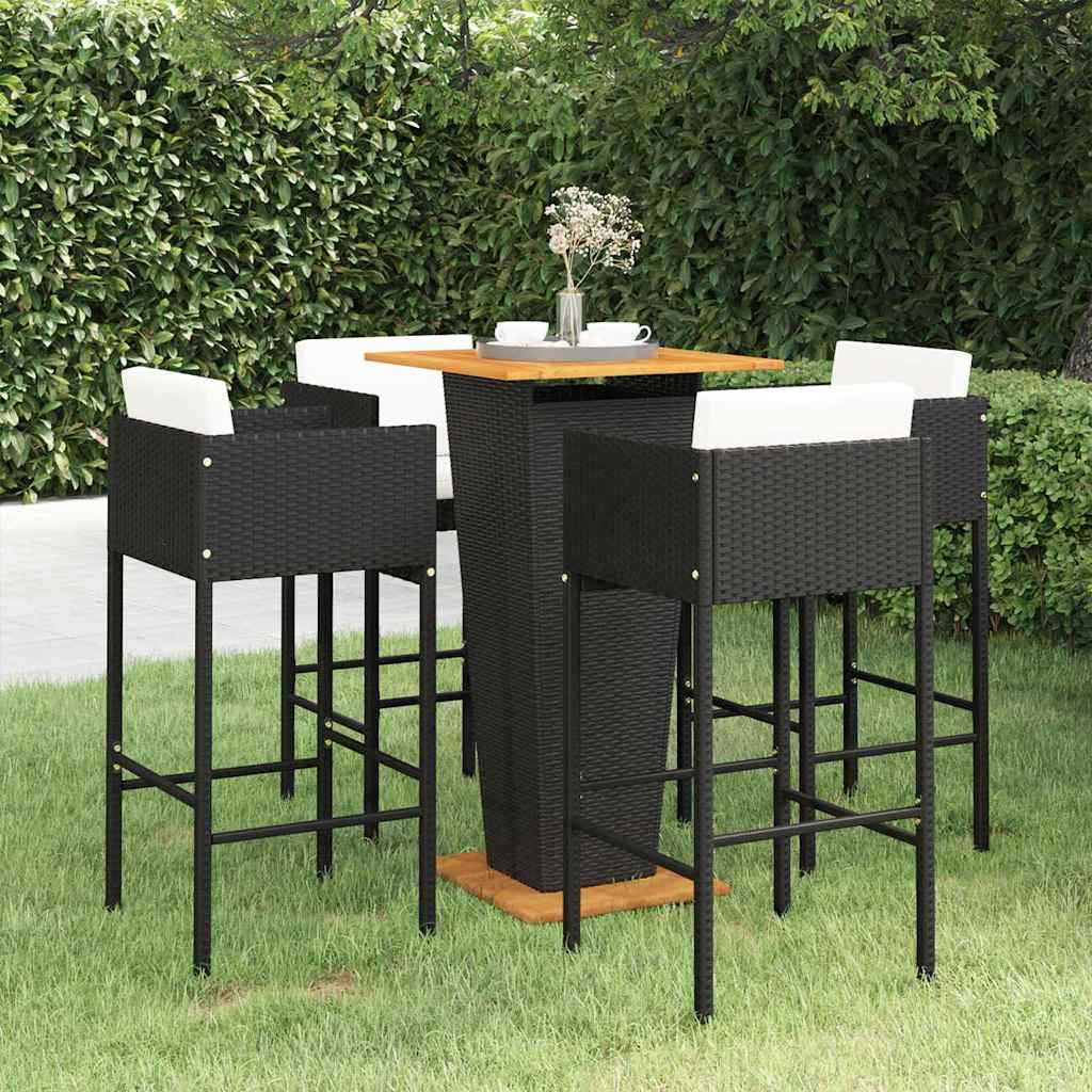 vidaXL 3-delige Tuinbarset met kussens poly rattan zwart