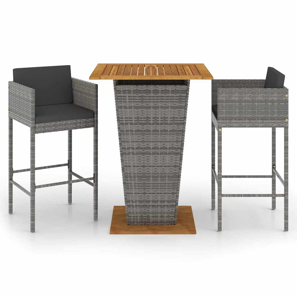 vidaXL 3-delige Tuinbarset met kussens poly rattan zwart