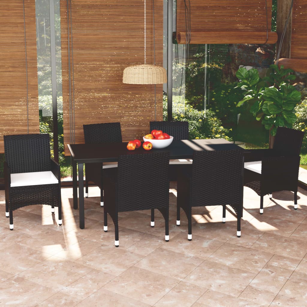 vidaXL 3-delige Tuinset met kussens poly rattan zwart