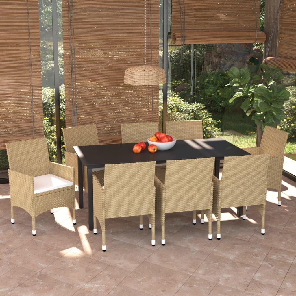 vidaXL 3-delige Tuinset met kussens poly rattan zwart