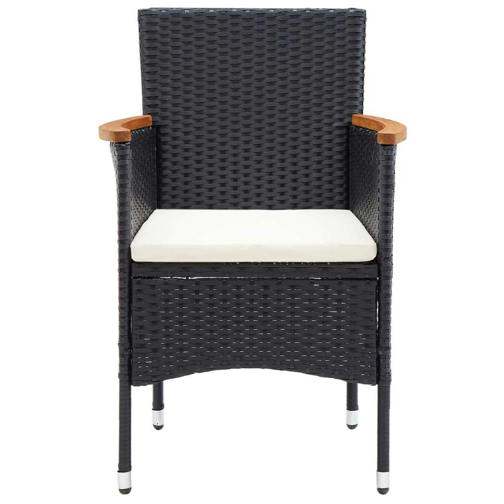 vidaXL 3-delige Tuinset met kussens poly rattan zwart
