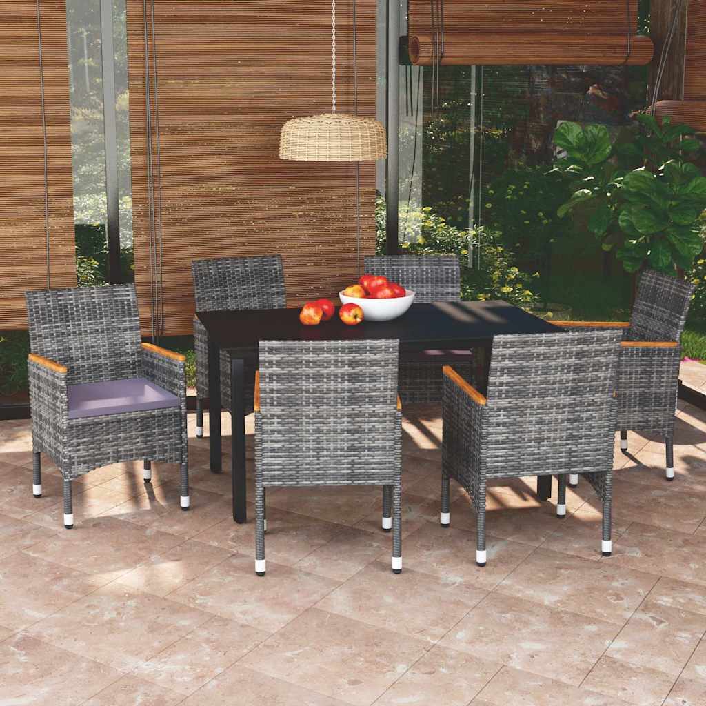 vidaXL 3-delige Tuinset met kussens poly rattan zwart