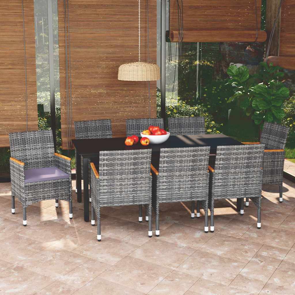vidaXL 3-delige Tuinset met kussens poly rattan zwart