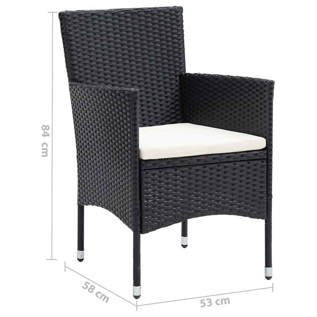 vidaXL 3-delige Tuinset met kussens poly rattan zwart