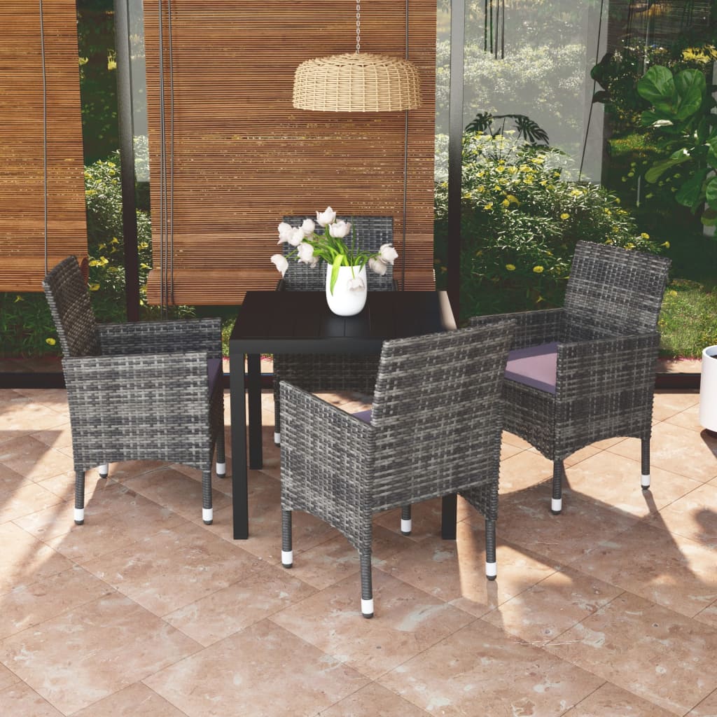 vidaXL 3-delige Tuinset met kussens poly rattan zwart