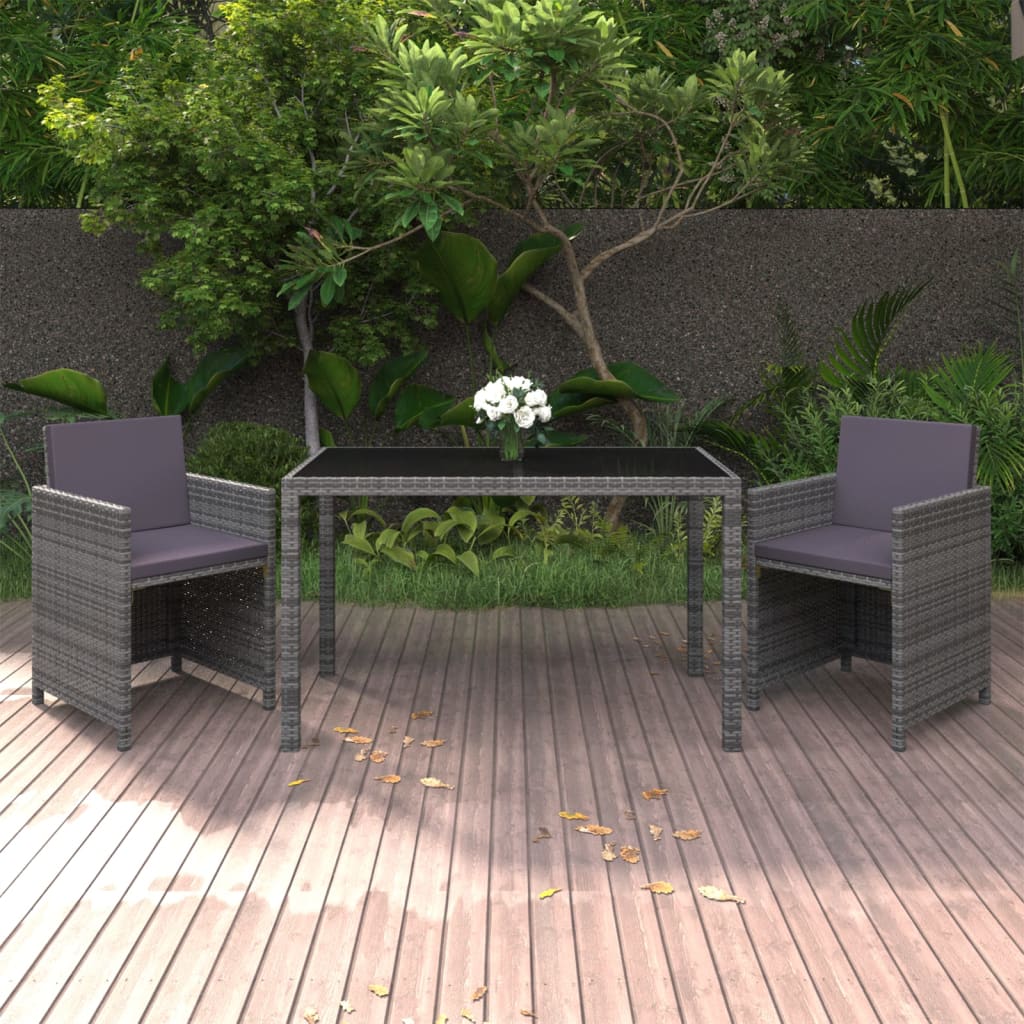 vidaXL 3-delige Tuinset met kussens poly rattan zwart