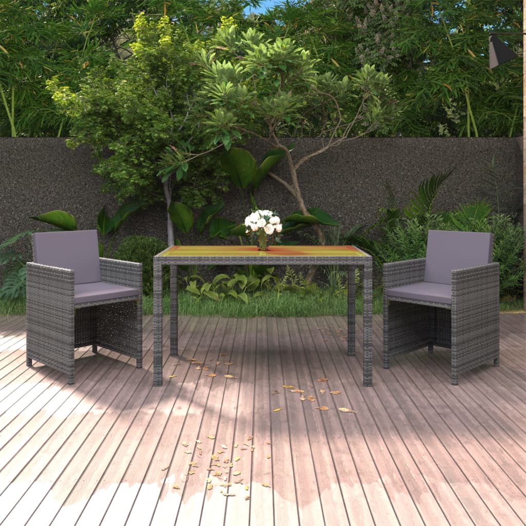 vidaXL 3-delige Tuinset met kussens poly rattan zwart