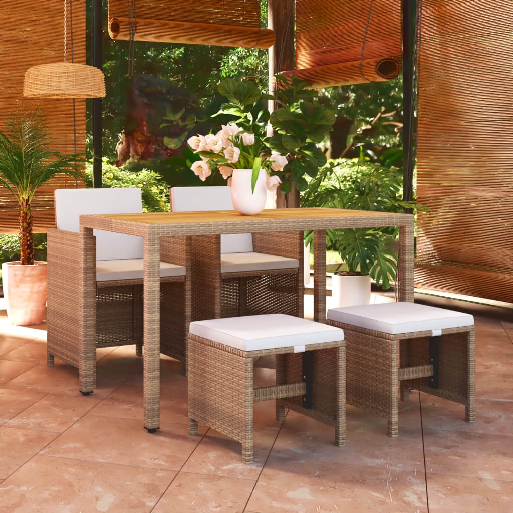 vidaXL 3-delige Tuinset met kussens poly rattan zwart