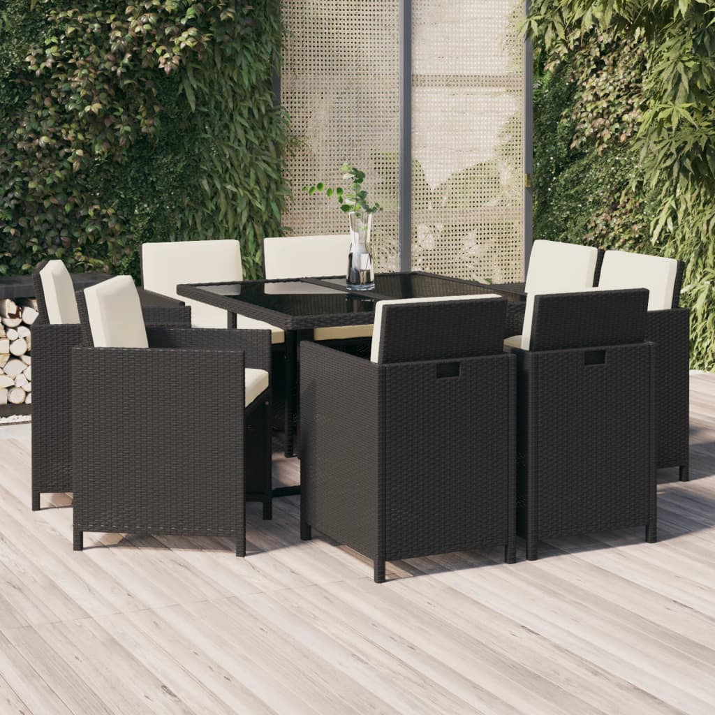 vidaXL 5-delige Tuinset met kussens poly rattan zwart