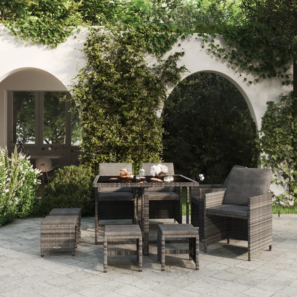 vidaXL 5-delige Tuinset met kussens poly rattan zwart