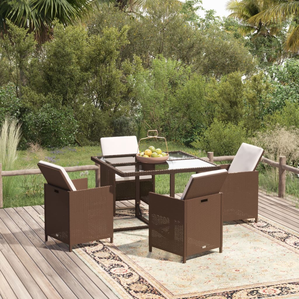 vidaXL 5-delige Tuinset met kussens poly rattan zwart
