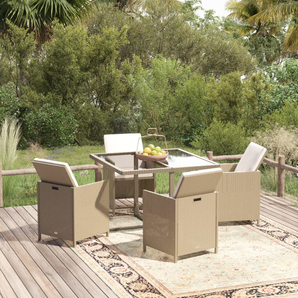 vidaXL 5-delige Tuinset met kussens poly rattan zwart