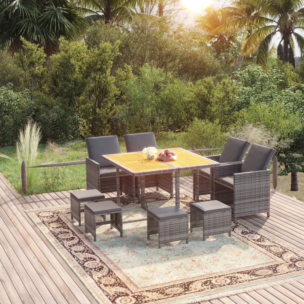 vidaXL 5-delige Tuinset met kussens poly rattan zwart