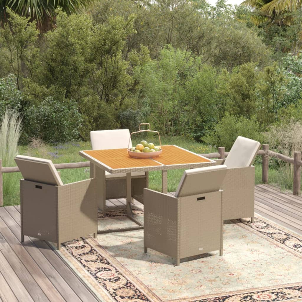 vidaXL 5-delige Tuinset met kussens poly rattan zwart