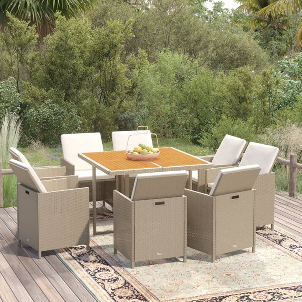 vidaXL 5-delige Tuinset met kussens poly rattan zwart