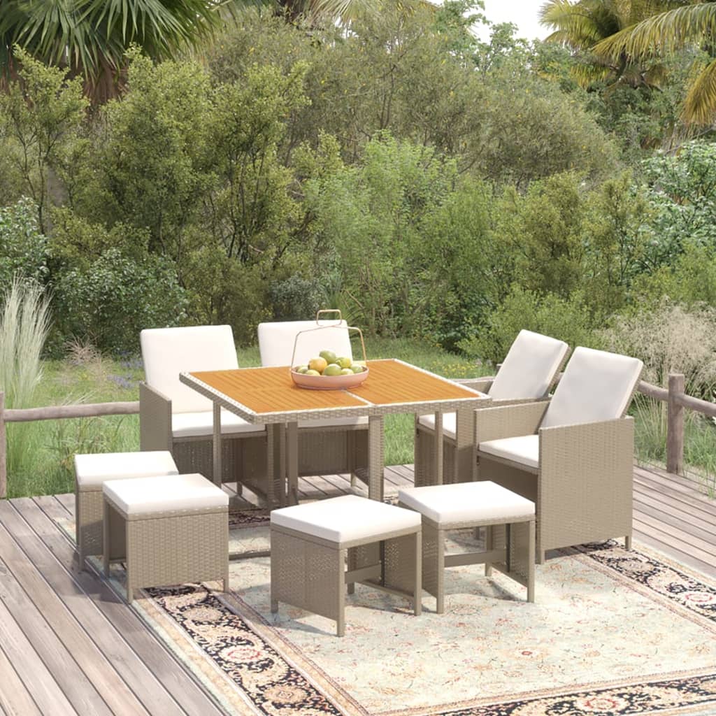 vidaXL 5-delige Tuinset met kussens poly rattan zwart