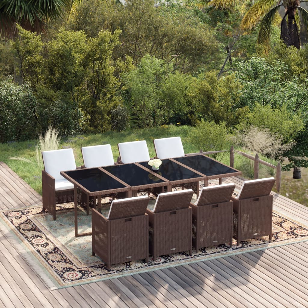 vidaXL 5-delige Tuinset met kussens poly rattan zwart