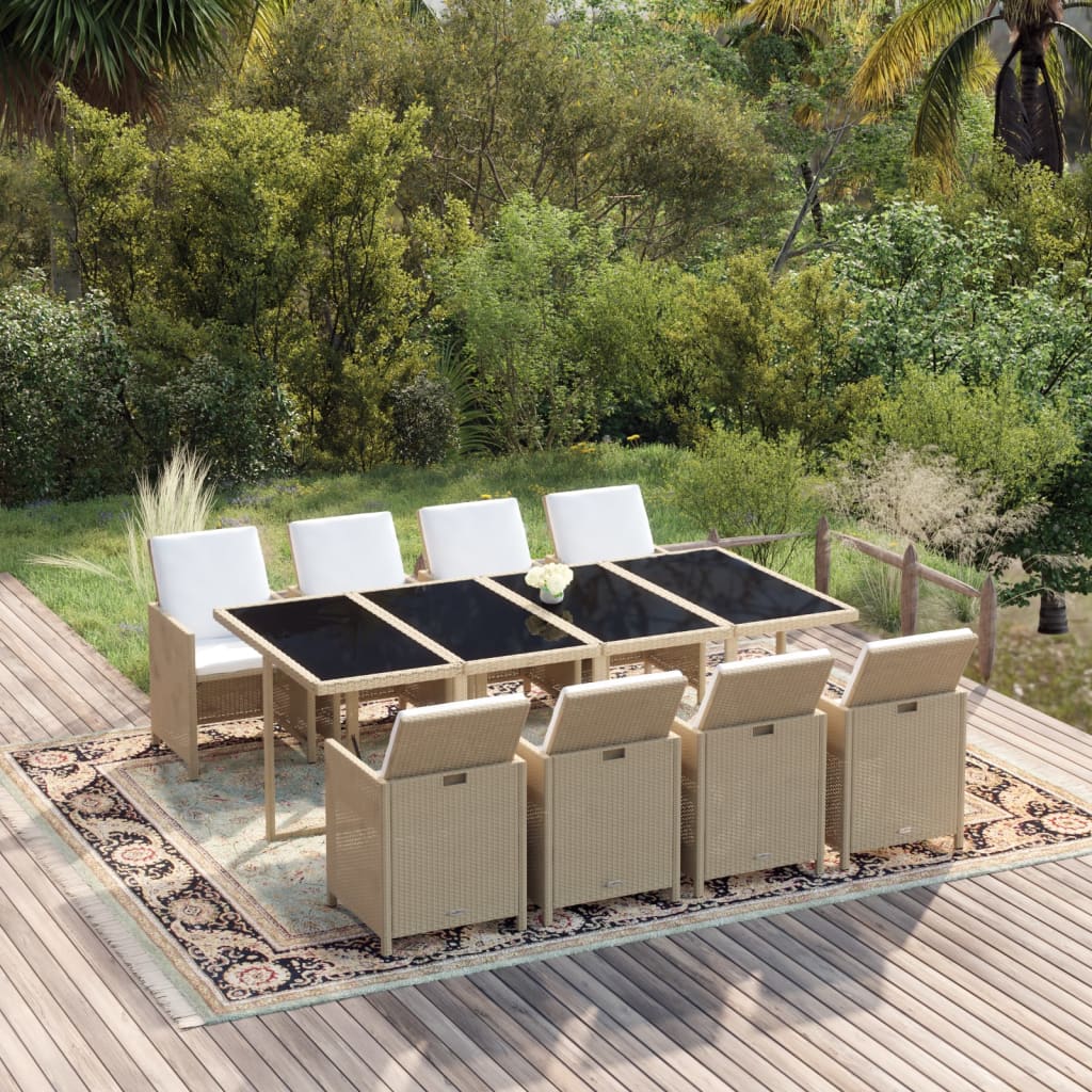 vidaXL 5-delige Tuinset met kussens poly rattan zwart