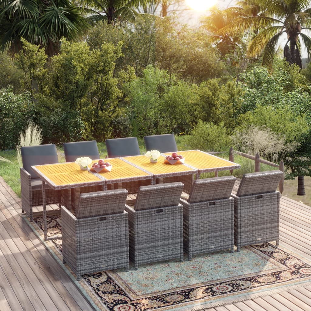 vidaXL 5-delige Tuinset met kussens poly rattan zwart