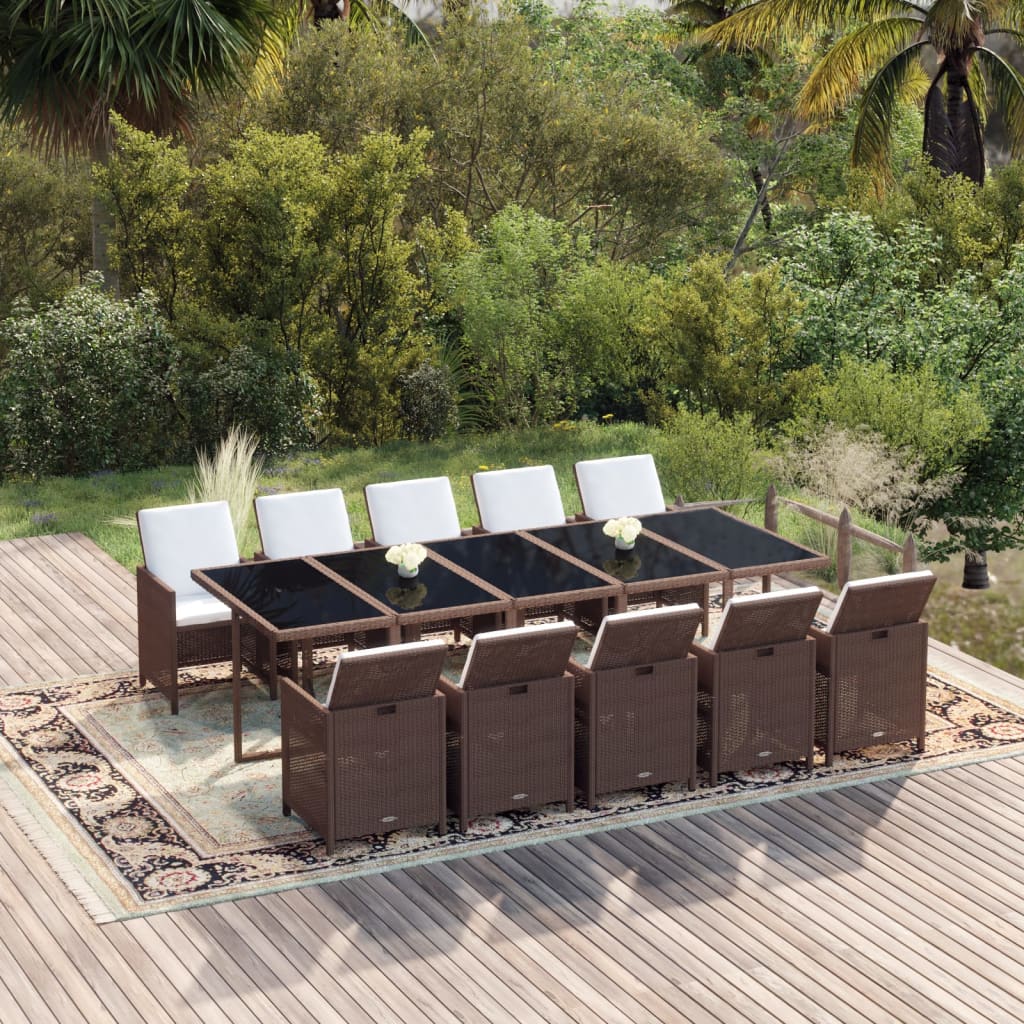 vidaXL 11-delige Tuinset met kussens poly rattan zwart