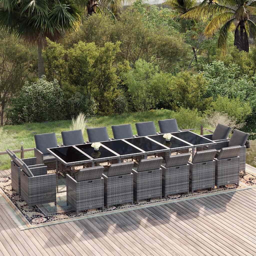 vidaXL 17-Piece Garden Dining Set with Cushions Poly Rattan Black