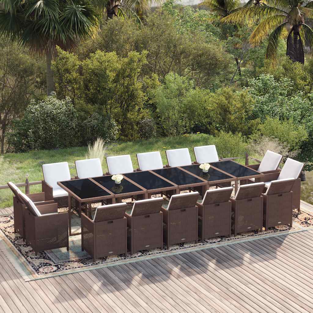 vidaXL 17-Piece Garden Dining Set with Cushions Poly Rattan Black