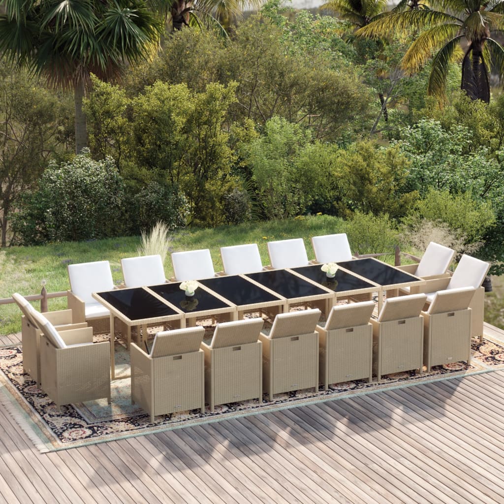 vidaXL 17-Piece Garden Dining Set with Cushions Poly Rattan Black