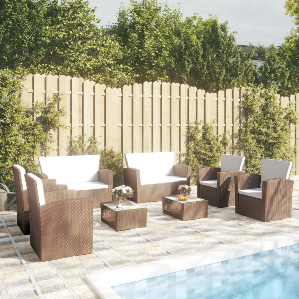 vidaXL 8-delige Loungeset met kussens poly rattan zwart