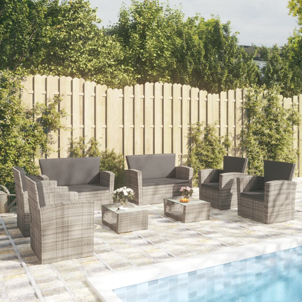 vidaXL 8-delige Loungeset met kussens poly rattan zwart