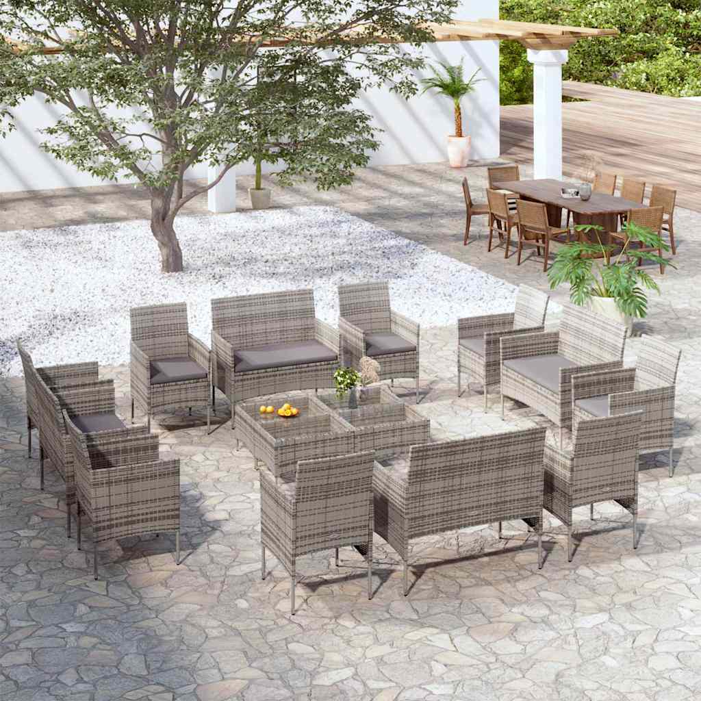 vidaXL 8-delige Loungeset met kussens poly rattan zwart