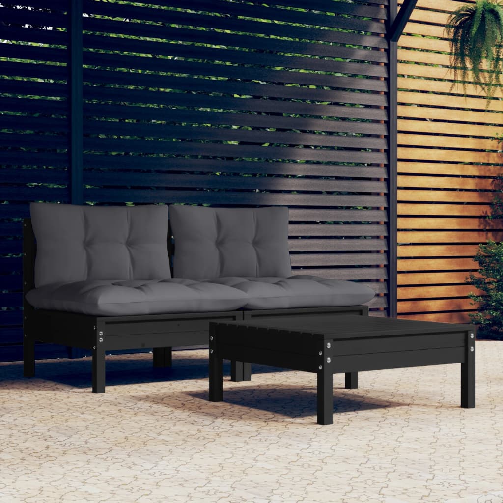 vidaXL 3-delige Loungeset met grijze kussens grenenhout