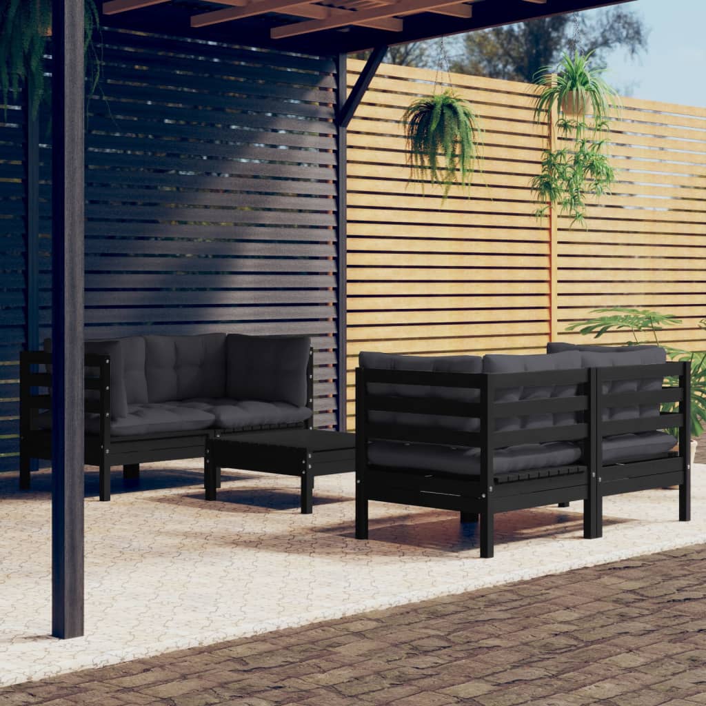 vidaXL 5-delige Loungeset met grijze kussens grenenhout