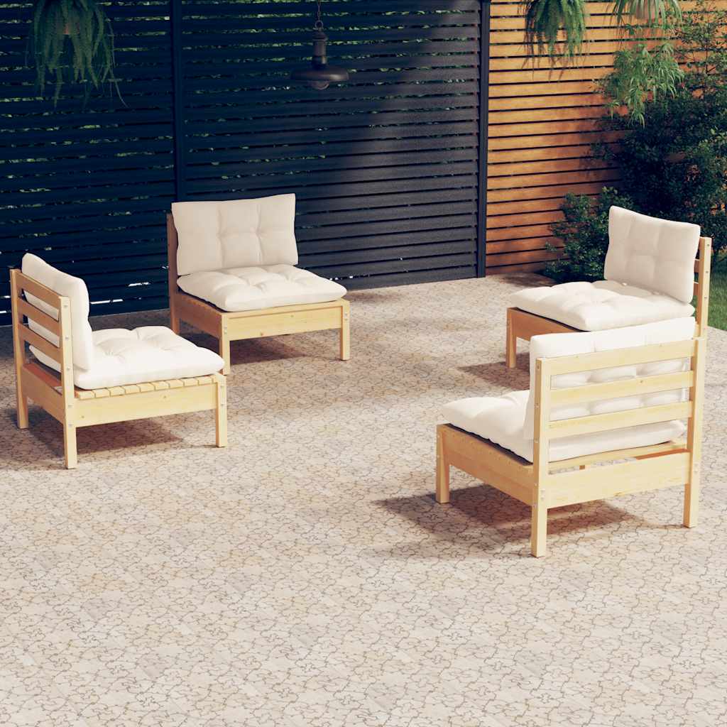 vidaXL 4-delige Loungeset met grijze kussens grenenhout