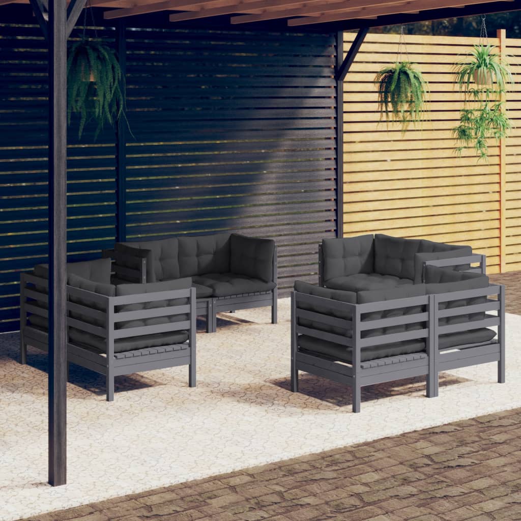 vidaXL 8-delige Loungeset met grijze kussens grenenhout