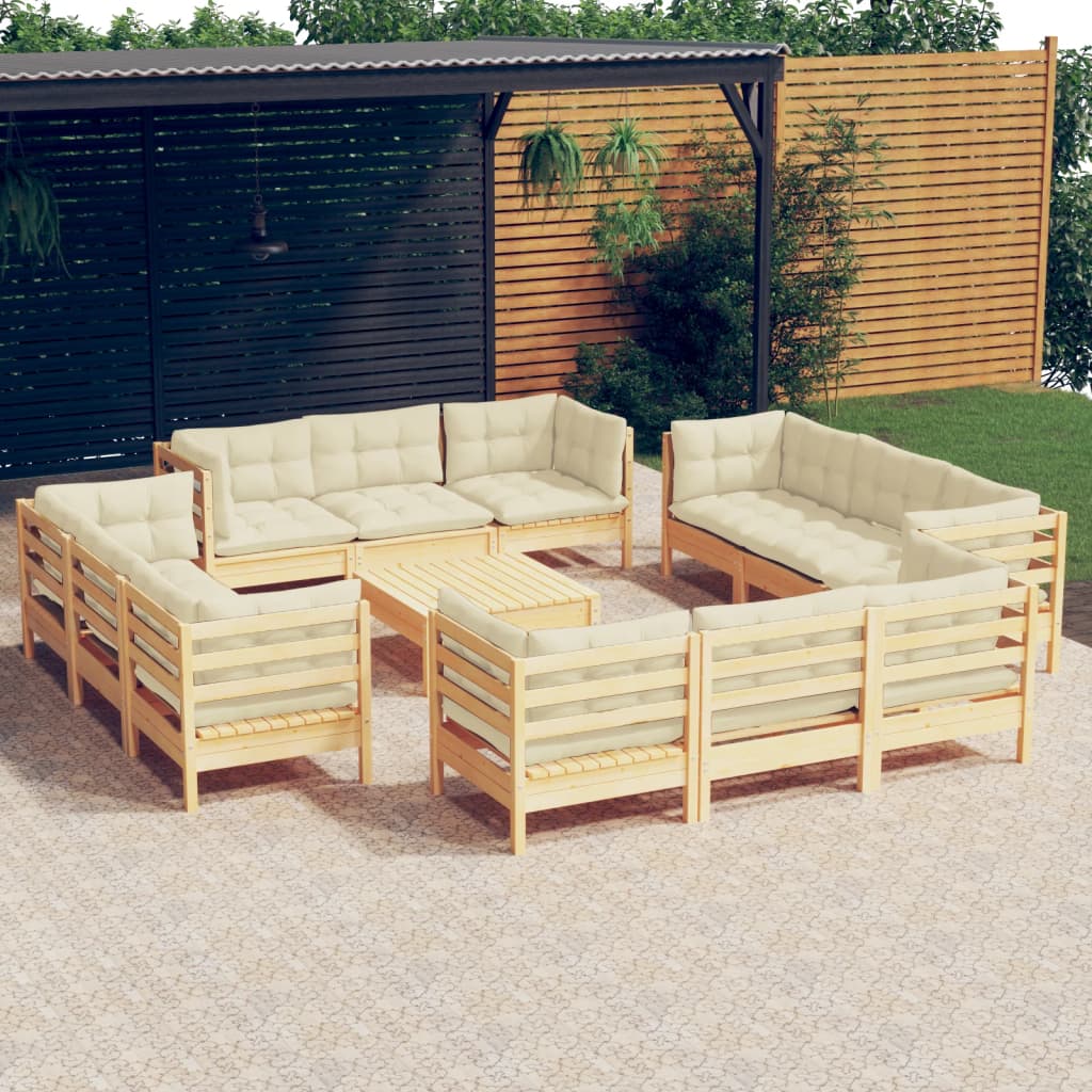 vidaXL 13-delige Loungeset met grijze kussens grenenhout