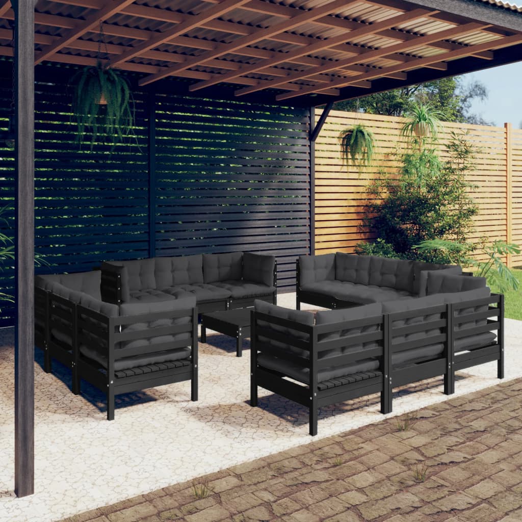 vidaXL 13-delige Loungeset met grijze kussens grenenhout