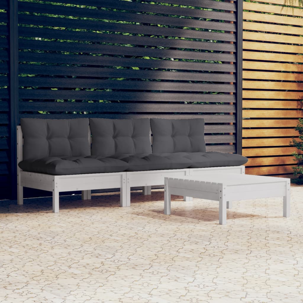 vidaXL 4-delige Loungeset met grijze kussens grenenhout