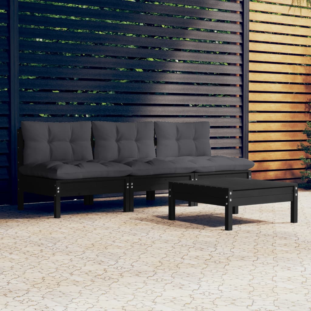 vidaXL 4-delige Loungeset met grijze kussens grenenhout
