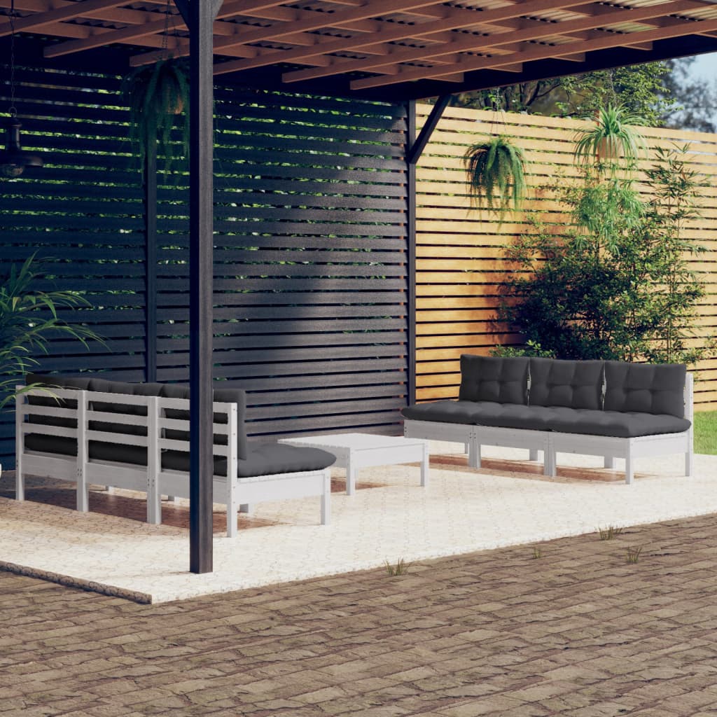 vidaXL 7-delige Loungeset met grijze kussens grenenhout