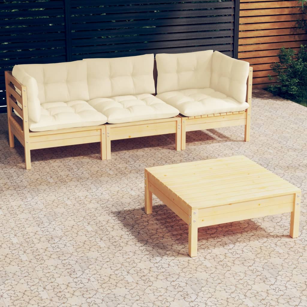 vidaXL 4-delige Loungeset met grijze kussens grenenhout