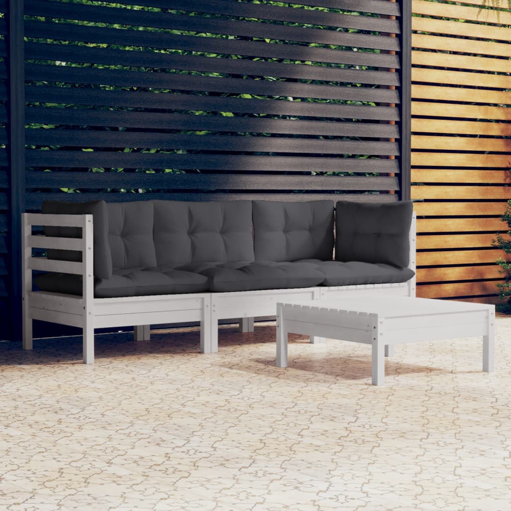 vidaXL 4-delige Loungeset met grijze kussens grenenhout
