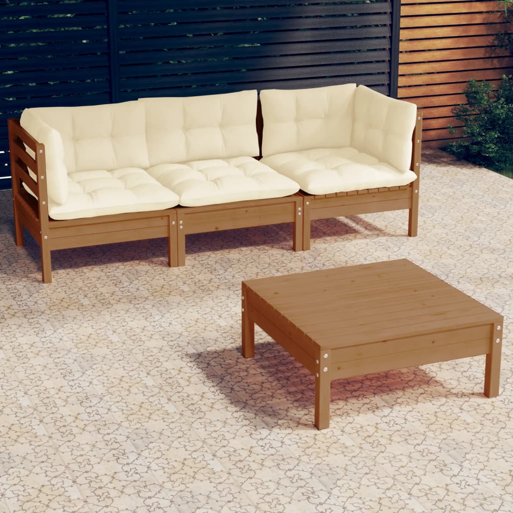 vidaXL 4-delige Loungeset met grijze kussens grenenhout
