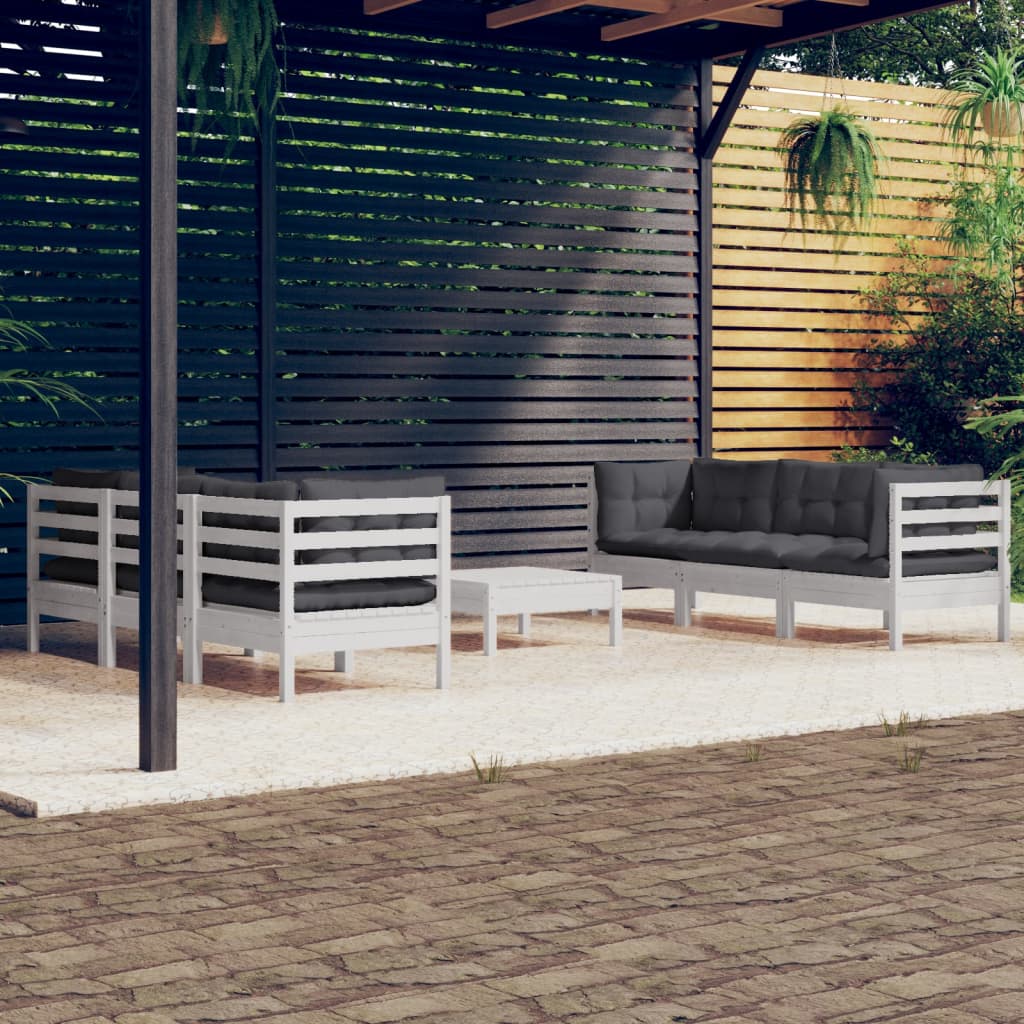 vidaXL 7-delige Loungeset met grijze kussens grenenhout