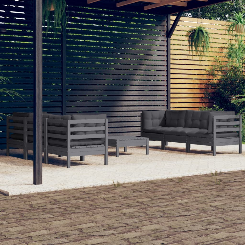 vidaXL 7-delige Loungeset met grijze kussens grenenhout