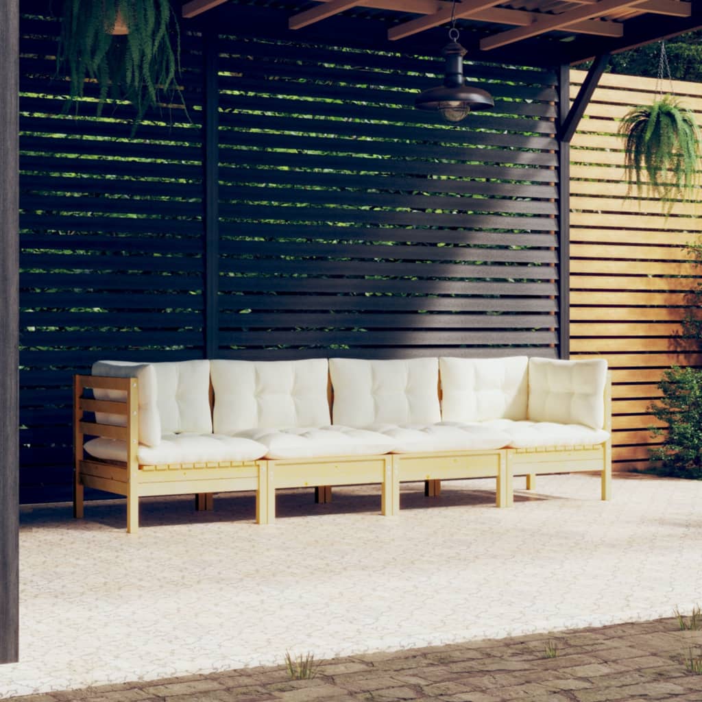vidaXL 4-delige Loungeset met grijze kussens massief grenenhout