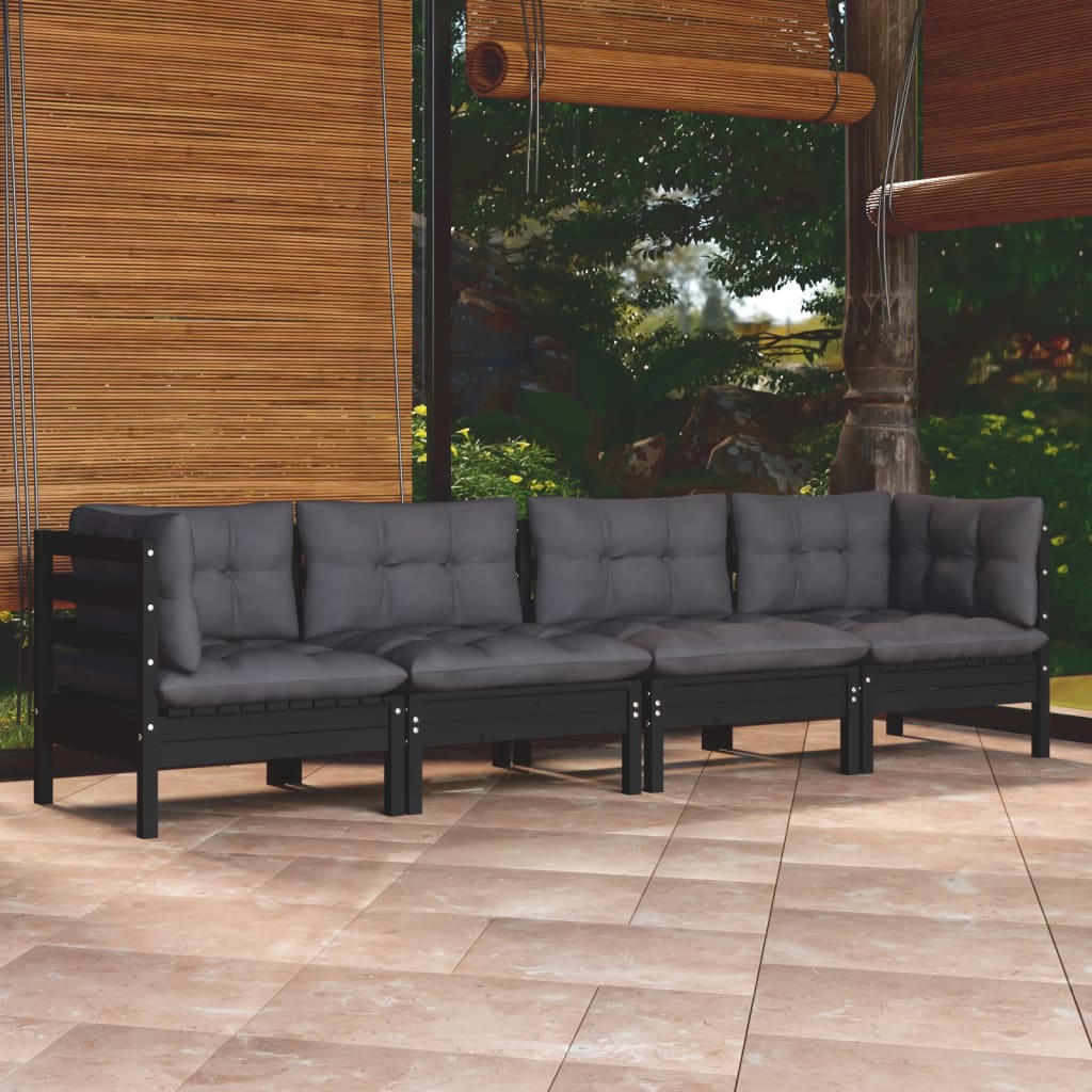 vidaXL 4-delige Loungeset met grijze kussens massief grenenhout